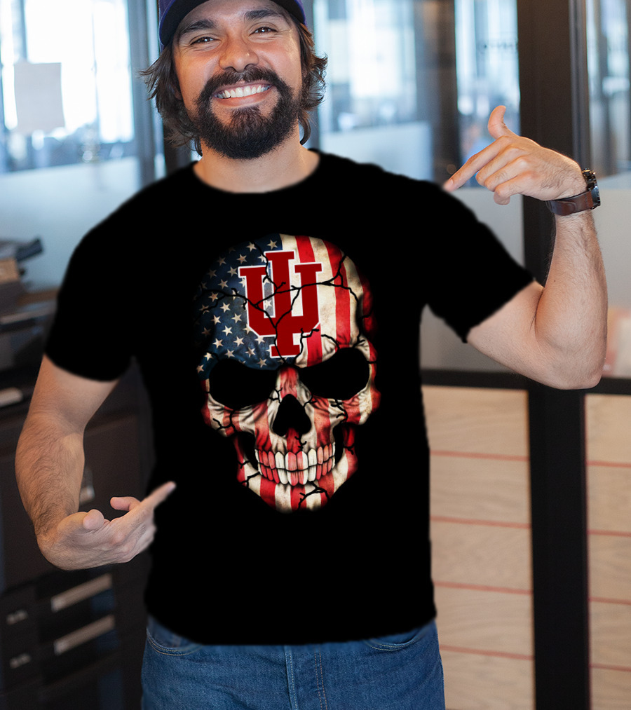 Indiana Hoosiers American Flag Skull T-Shirt