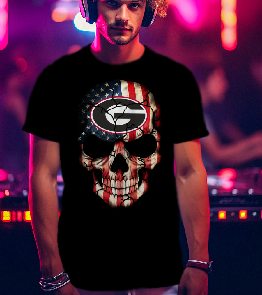 Georgia Bulldogs Skull American Flag T-Shirt