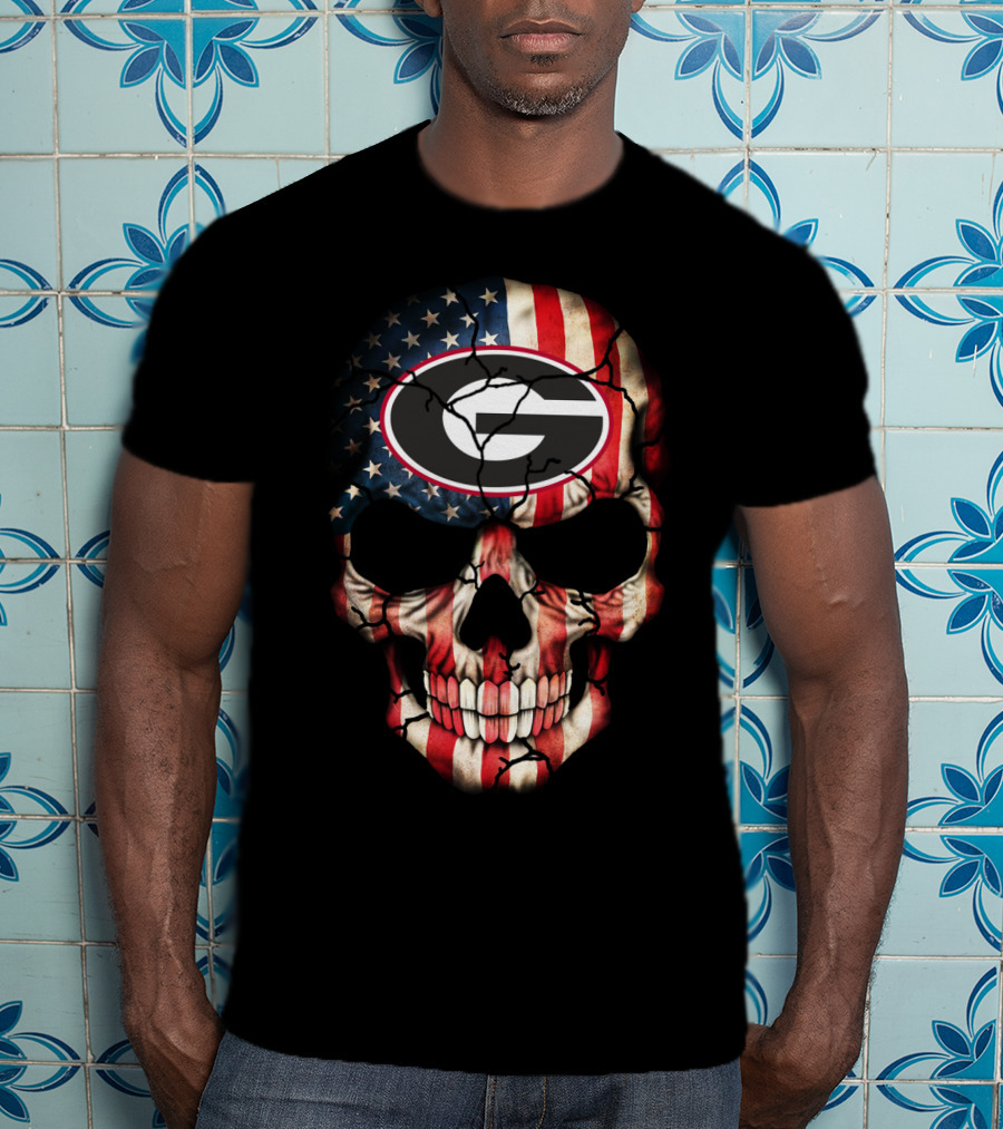 Georgia Bulldogs Skull American Flag T-Shirt
