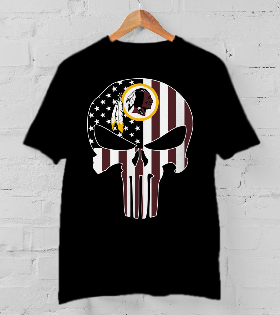 Redskins Logo Punisher Skull American Flag T-Shirt