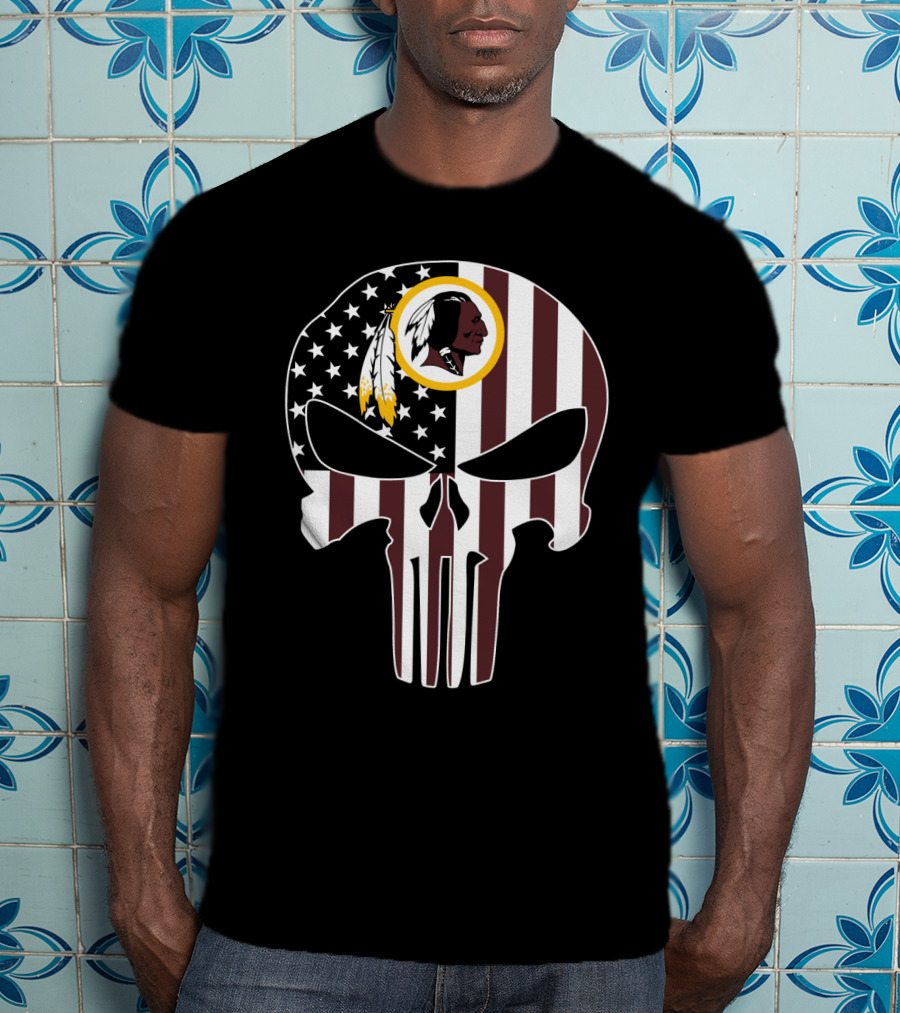 Redskins Logo Punisher Skull American Flag T-Shirt