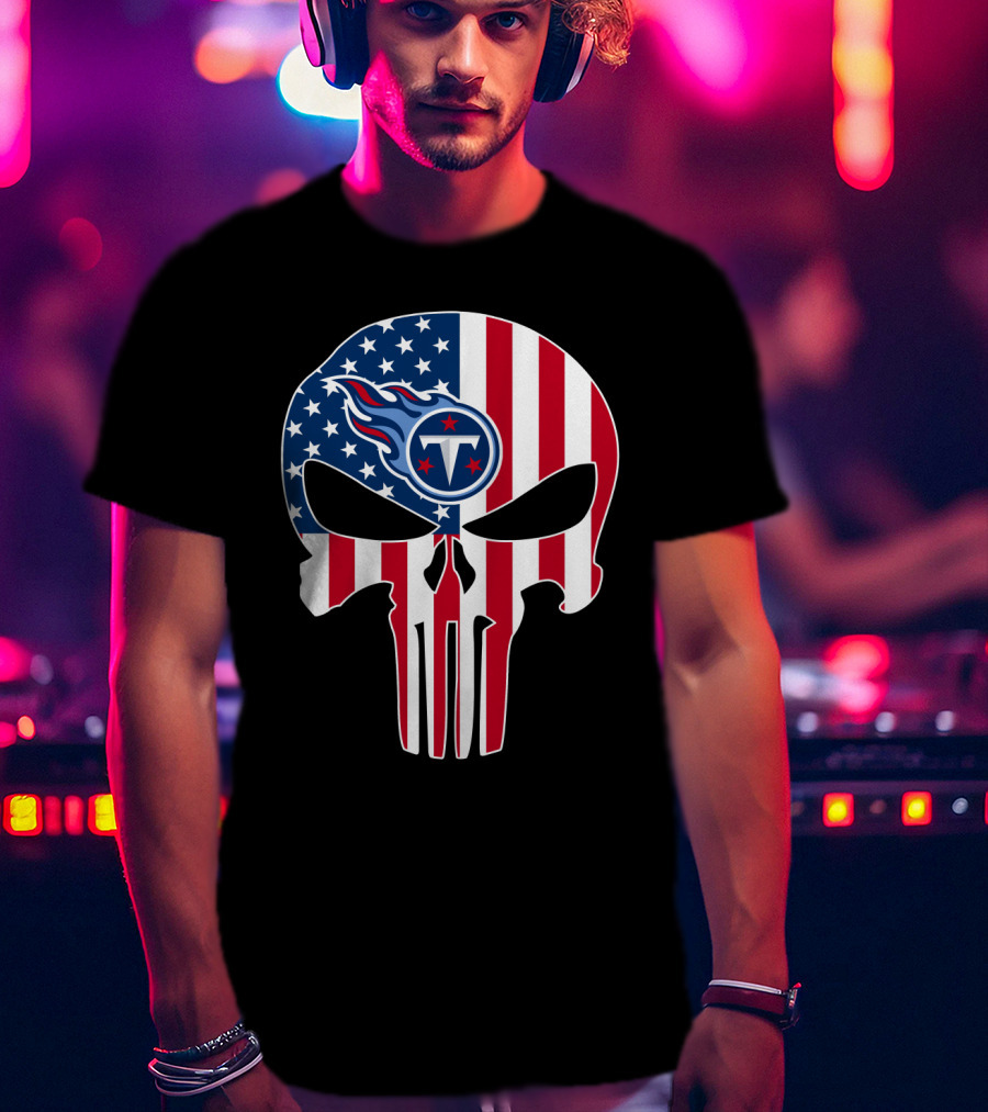 Tennessee Titans American Flag Skull T-Shirt