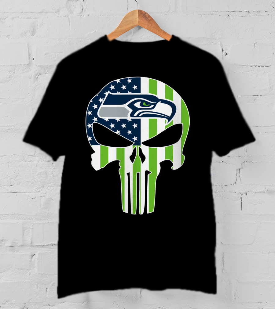Seahawks Skull American Flag T-Shirt