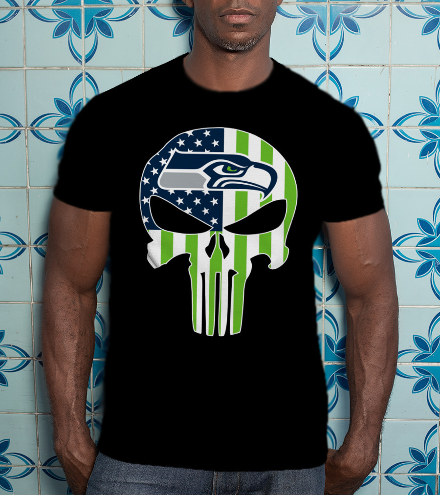 Seahawks Skull American Flag T-Shirt
