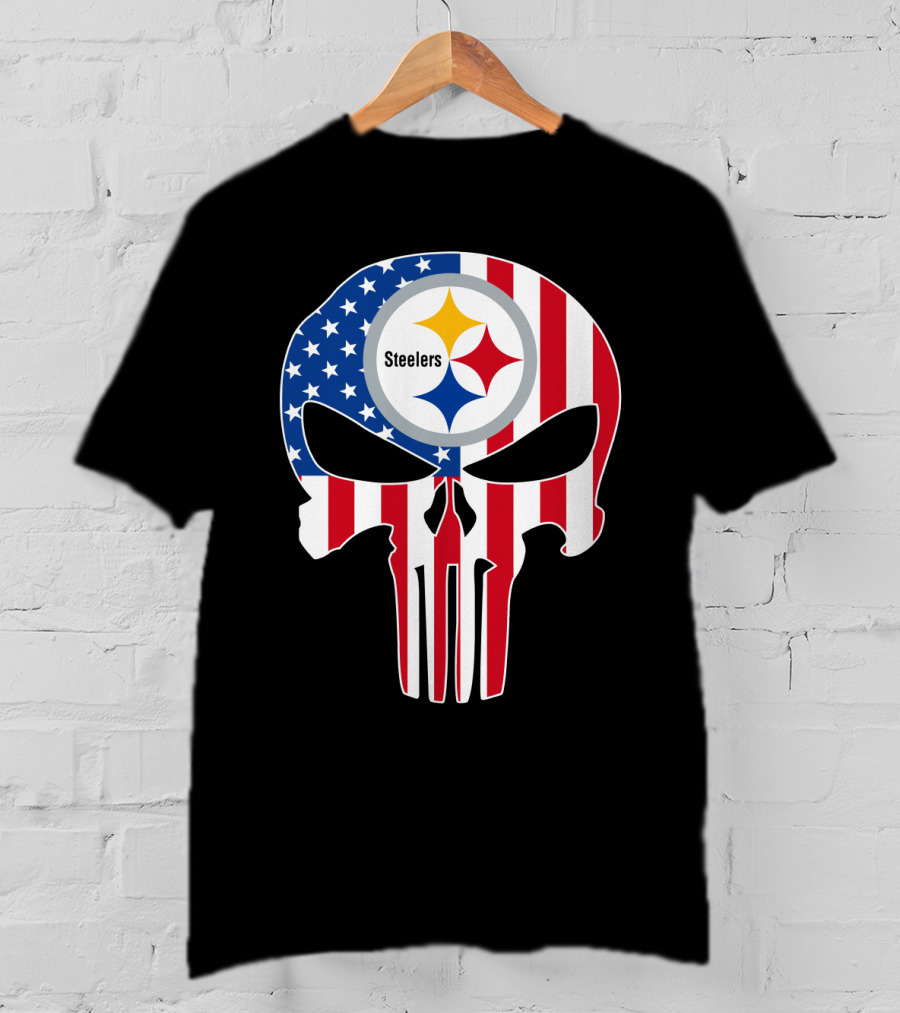 Steelers American Flag Skull T-Shirt
