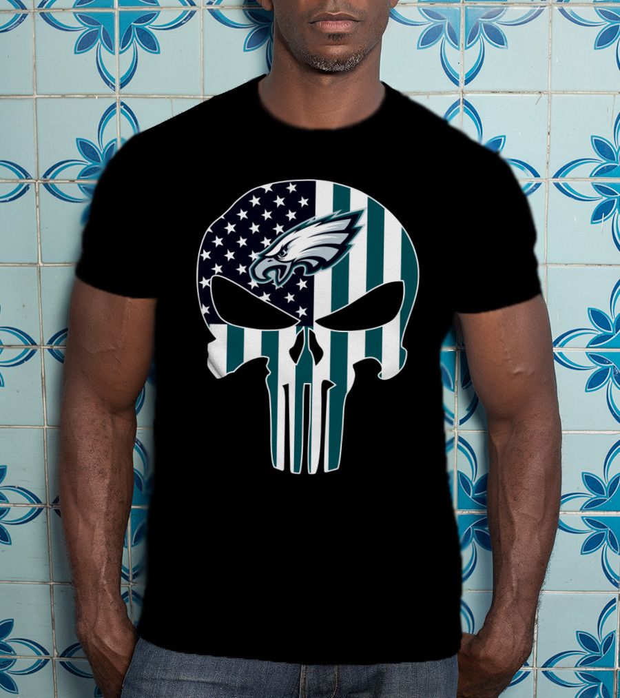 Eagles Punisher Skull American Flag T-Shirt