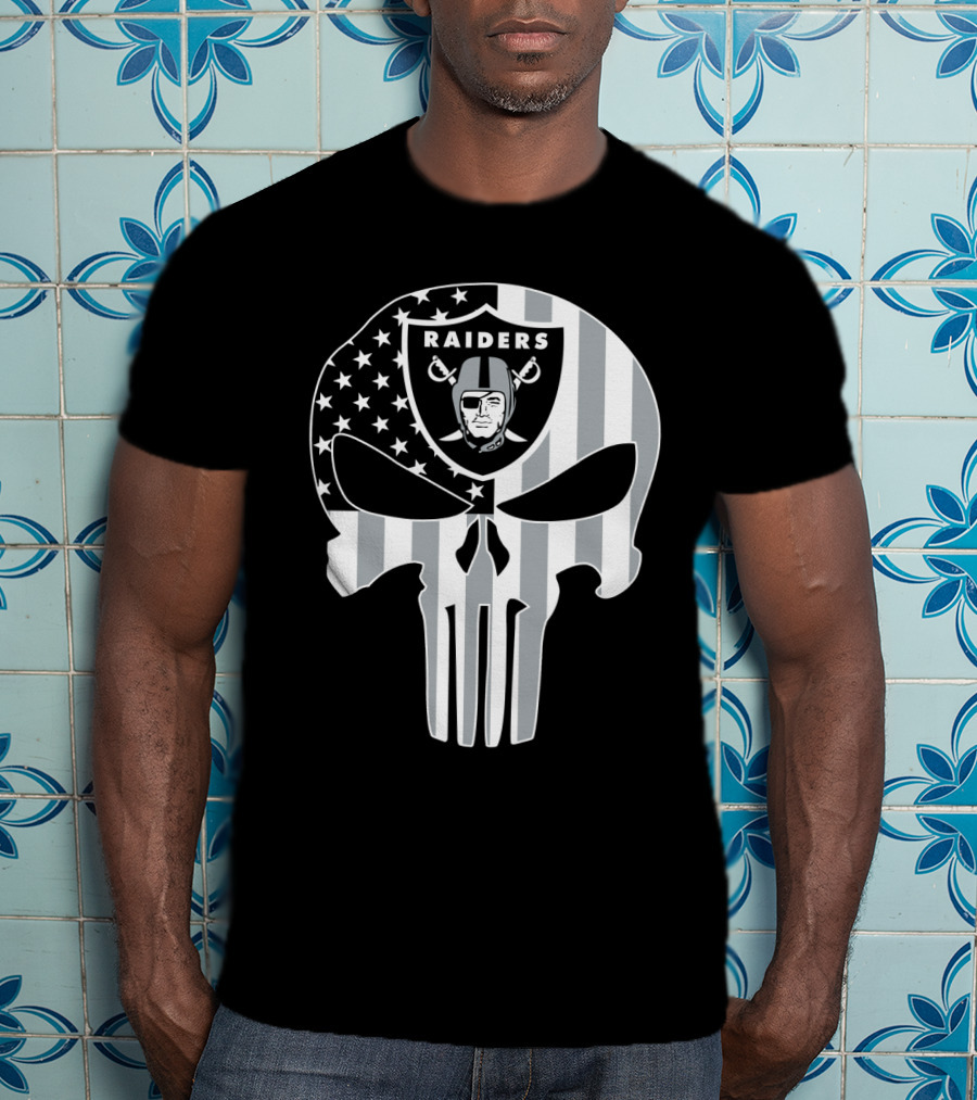 Raiders Punisher Skull American Flag T-Shirt