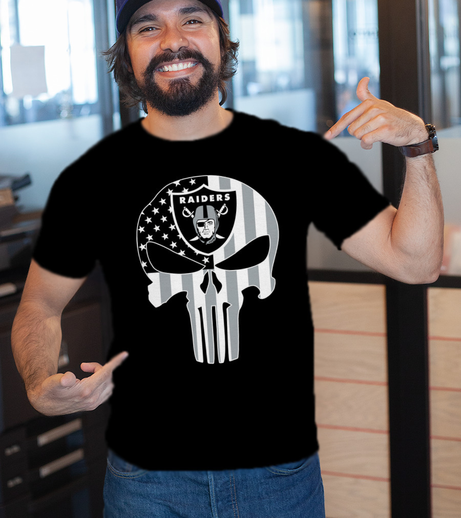 Raiders Punisher Skull American Flag T-Shirt