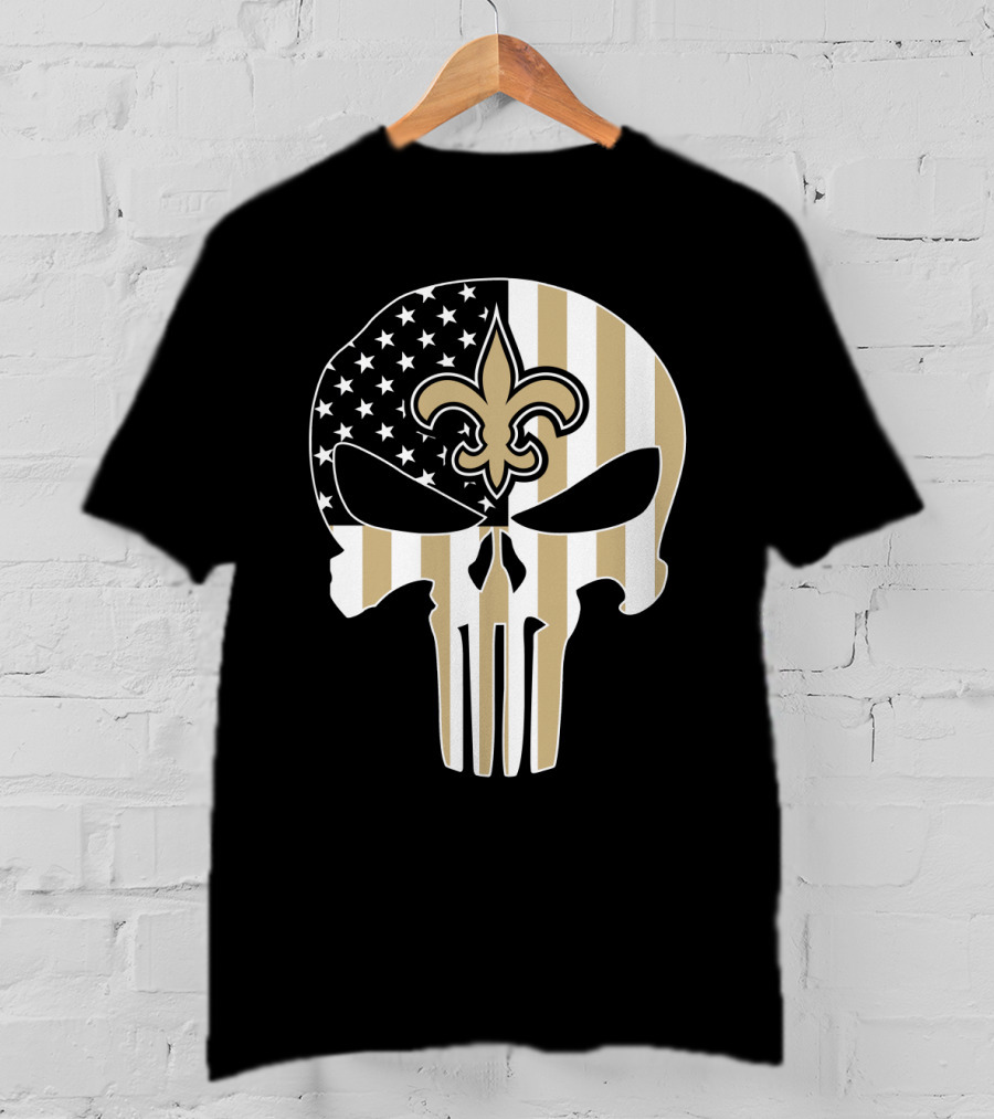 Saints Punisher Skull American Flag Fleur-De-Lis T-Shirt
