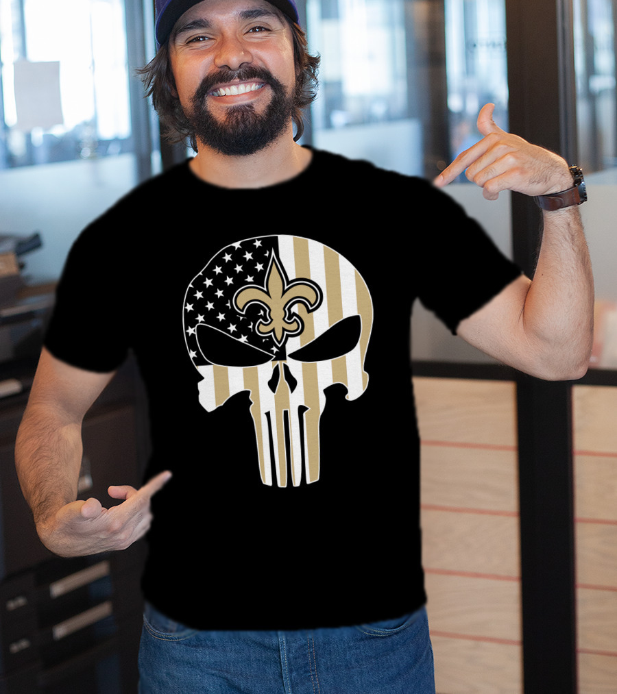 Saints Punisher Skull American Flag Fleur-De-Lis T-Shirt