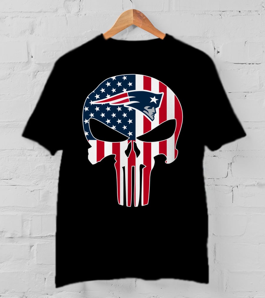 Patriots Skull American Flag Punisher Style T-Shirt