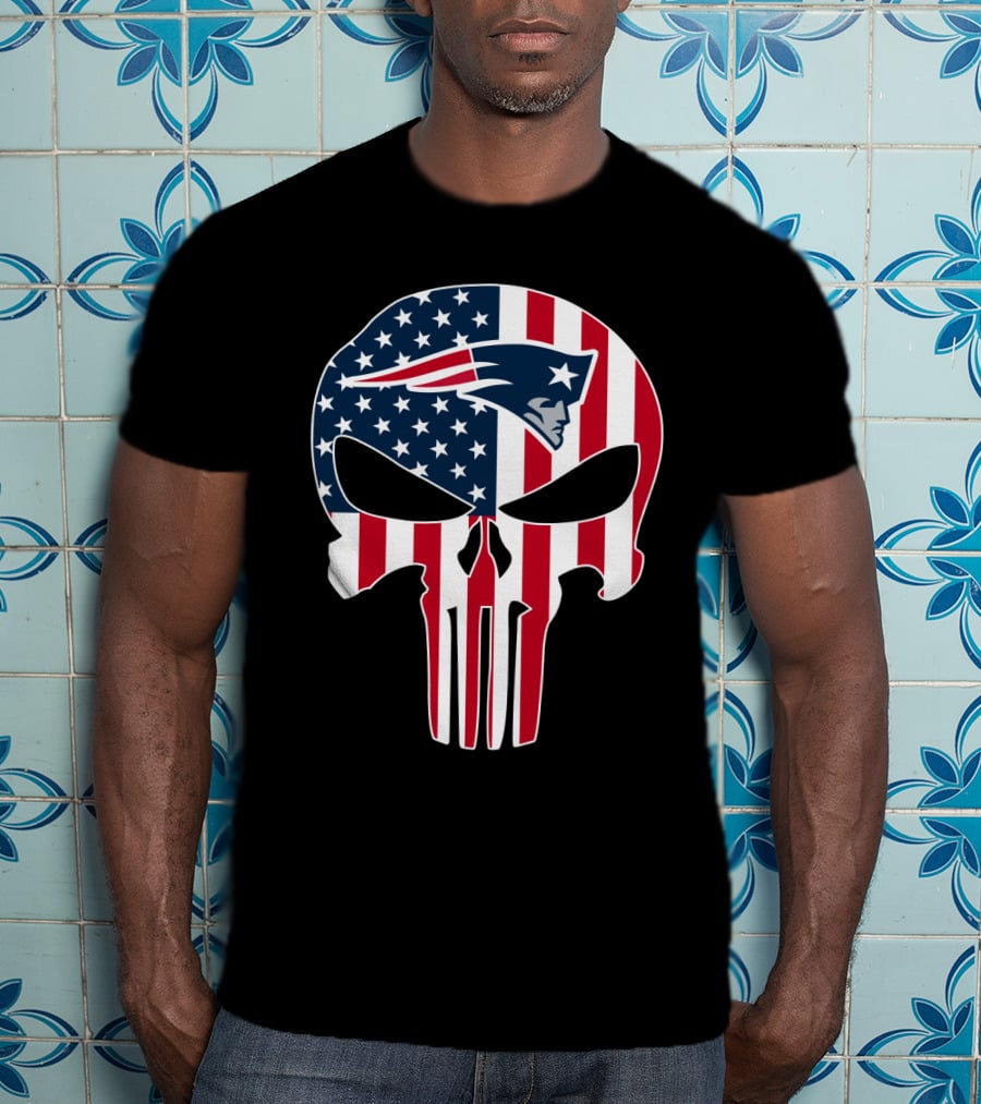 Patriots Skull American Flag Punisher Style T-Shirt