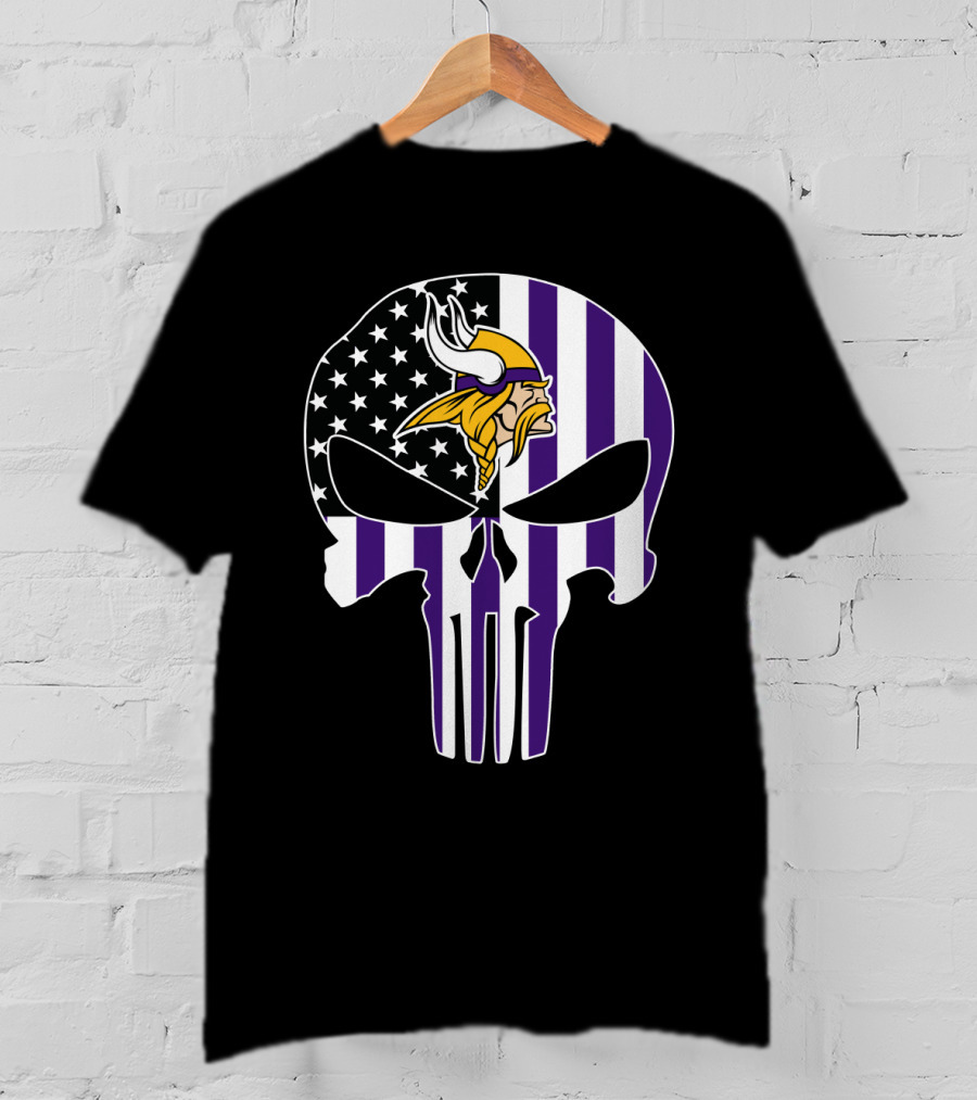 Minnesota Vikings Punisher American Flag Skull T-Shirt