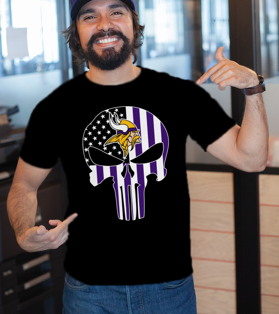Minnesota Vikings Punisher American Flag Skull T-Shirt