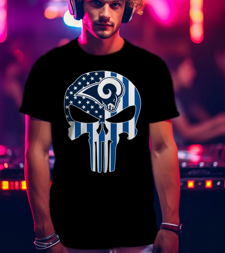 Rams Skull American Flag Punisher T-Shirt
