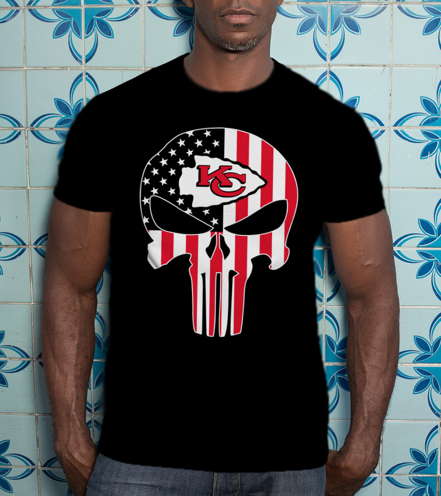 Kc Chiefs American Flag Skull T-Shirt