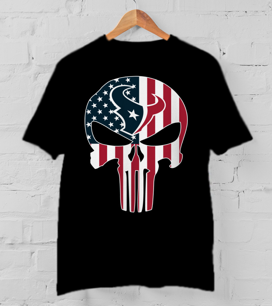 Houston Texans American Flag Skull T-Shirt