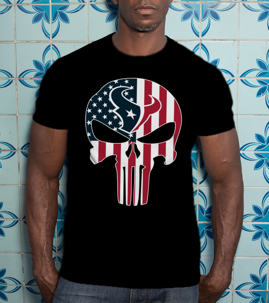 Houston Texans American Flag Skull T-Shirt