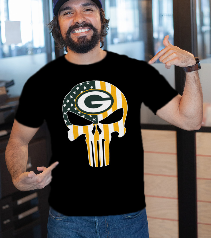 Green Bay Packers Punisher Skull American Flag T-Shirt