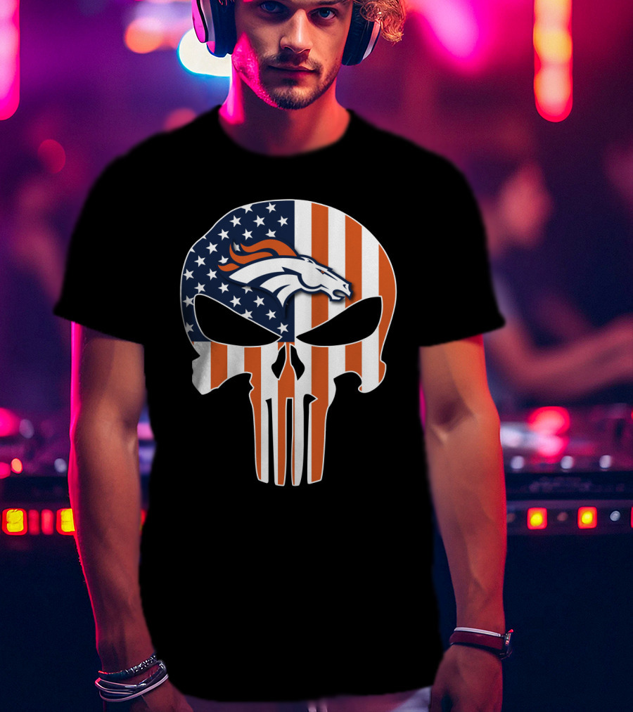 Broncos Punisher American Flag Skull T-Shirt
