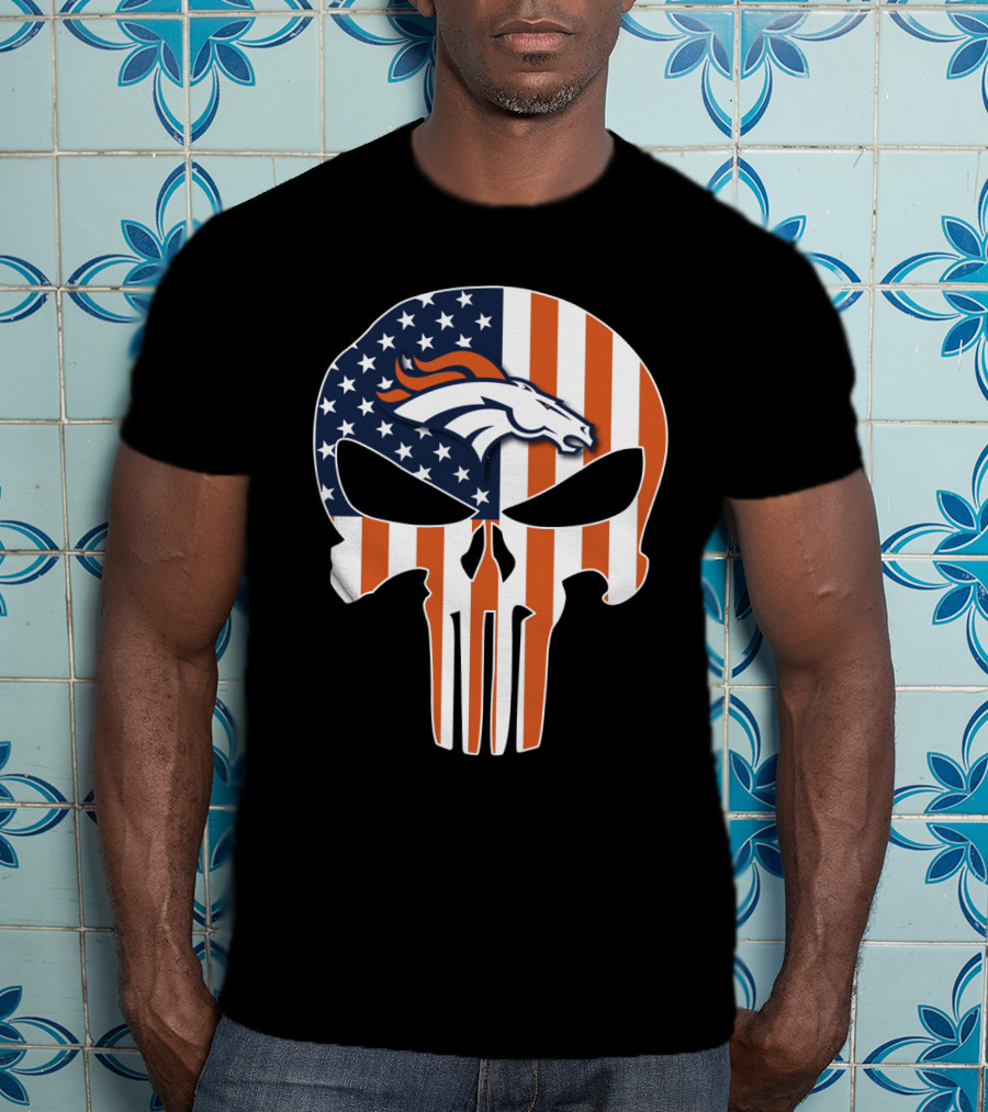 Broncos Punisher American Flag Skull T-Shirt