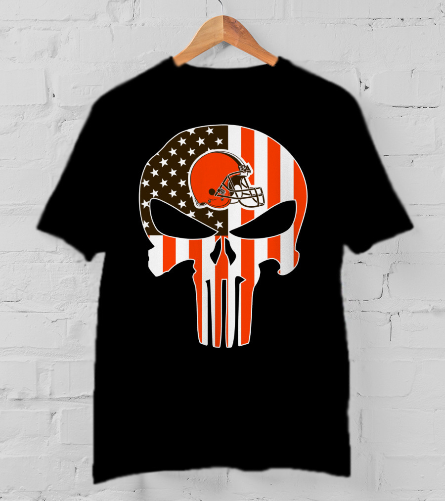Cleveland Browns Skull American Flag Helmet T-Shirt