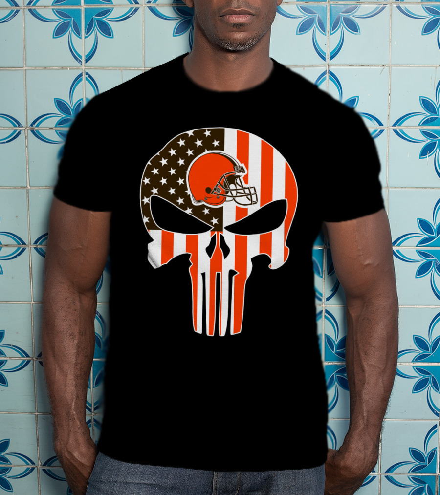 Cleveland Browns Skull American Flag Helmet T-Shirt