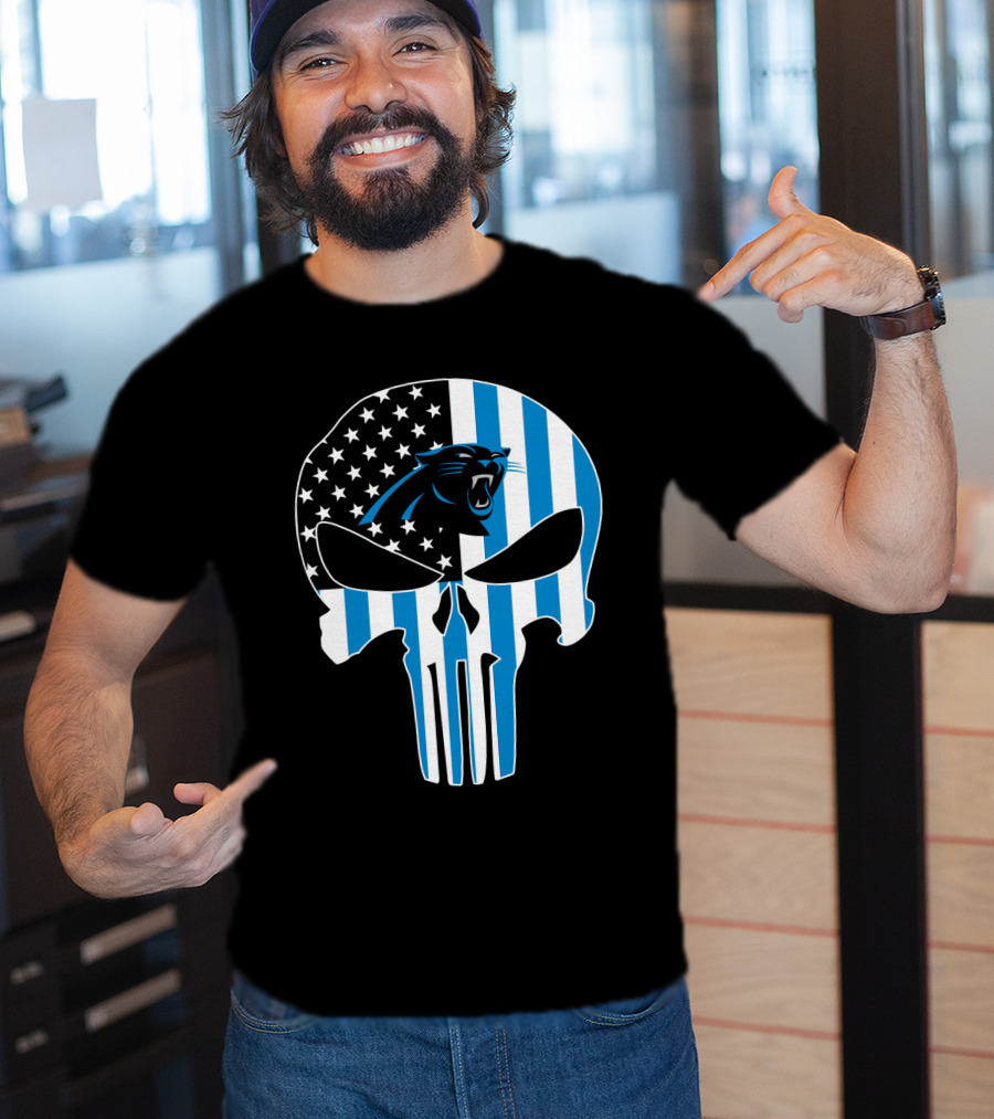 Carolina Panthers Punisher Skull American Flag T-Shirt