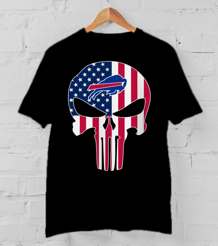 Buffalo Bills Punisher Skull American Flag T-Shirt