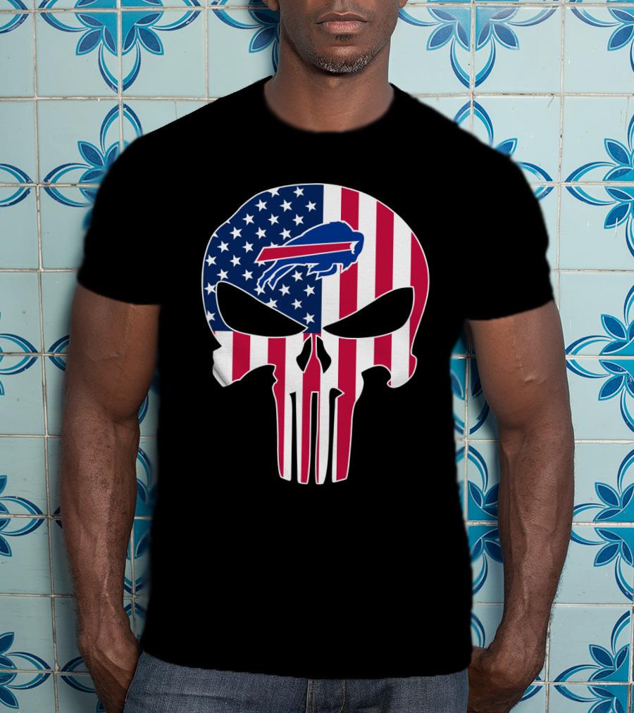 Buffalo Bills Punisher Skull American Flag T-Shirt