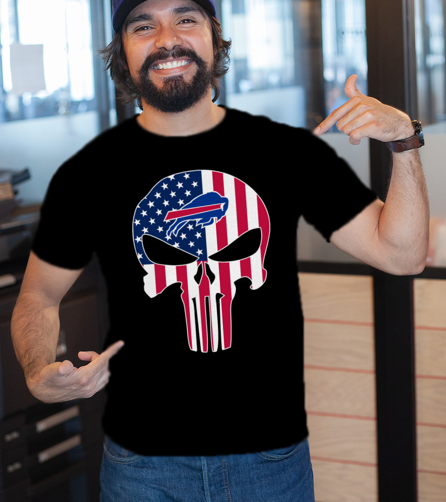 Buffalo Bills Punisher Skull American Flag T-Shirt