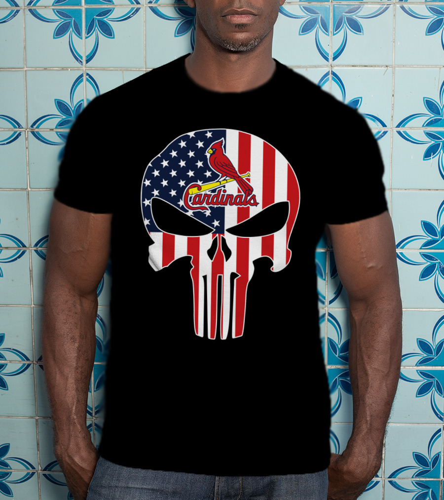 St Louis Cardinals American Flag Punisher Skull T-Shirt