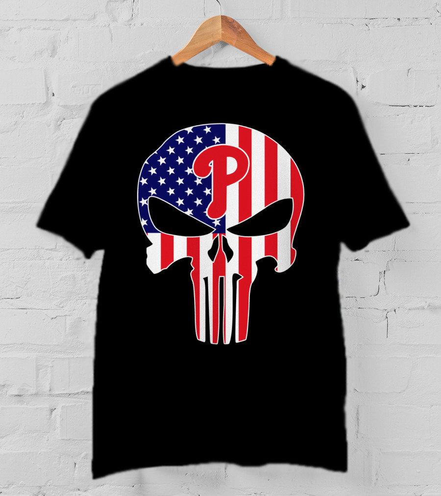 Phillies American Flag Punisher Style Skull T-Shirt
