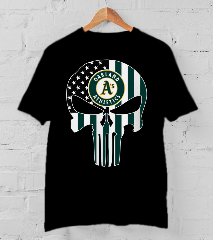 Oakland Athletics A's Skull American Flag T-Shirt