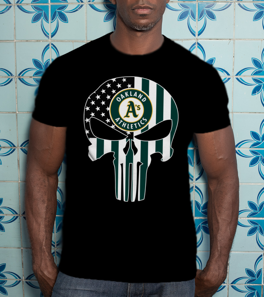 Oakland Athletics A's Skull American Flag T-Shirt