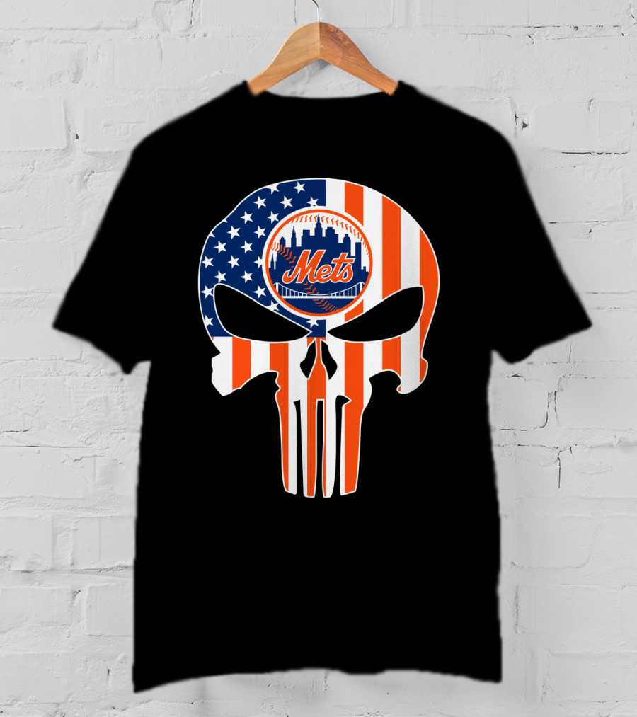 New York Mets American Flag Skull T-Shirt