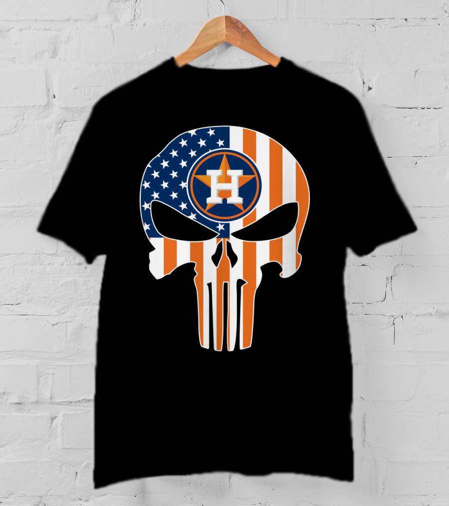 Houston Astros American Flag Skull Punisher Style T-Shirt