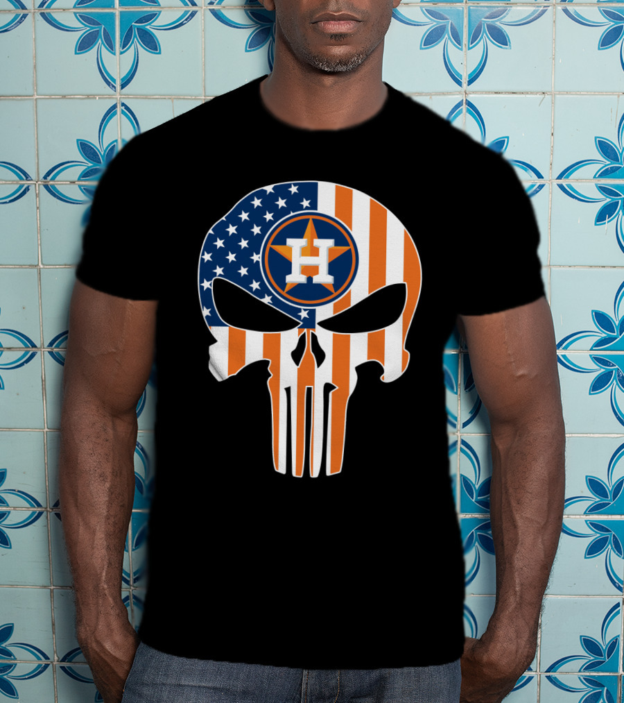 Houston Astros American Flag Skull Punisher Style T-Shirt