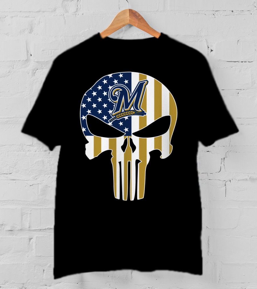 Milwaukee Brewers American Flag Skull T-Shirt
