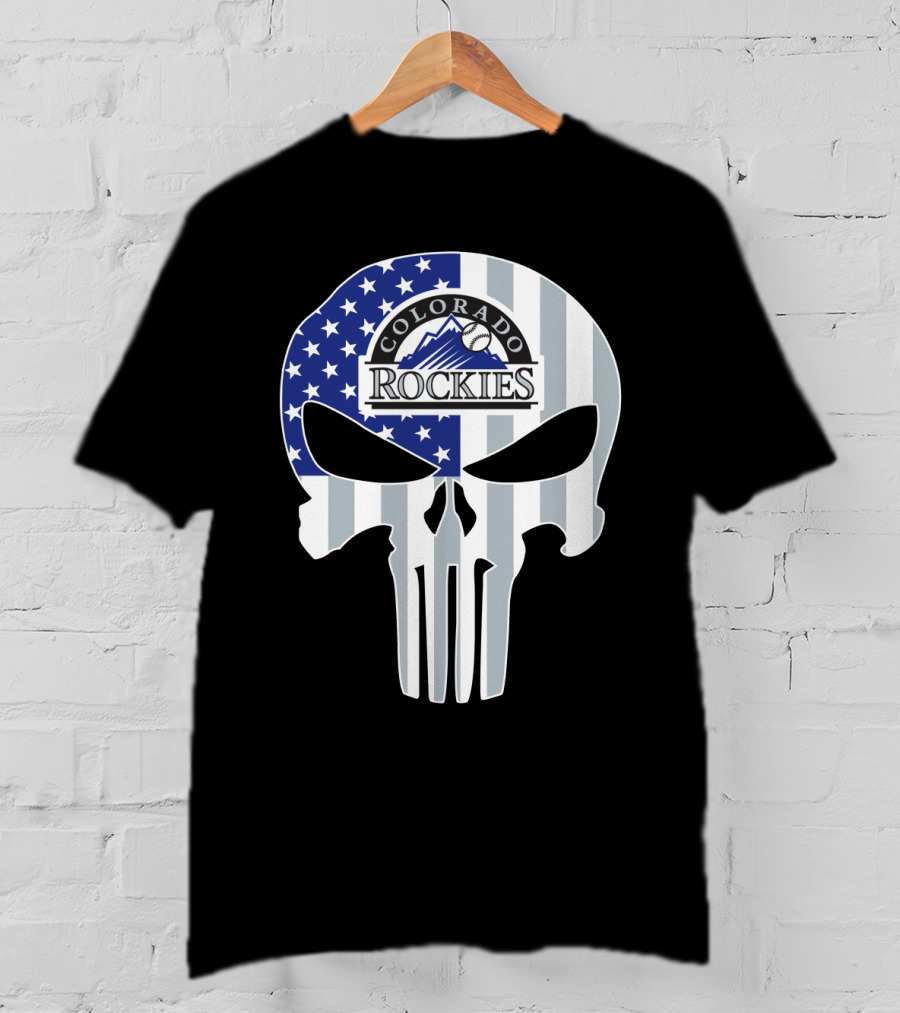 Colorado Rockies American Flag Skull T-Shirt