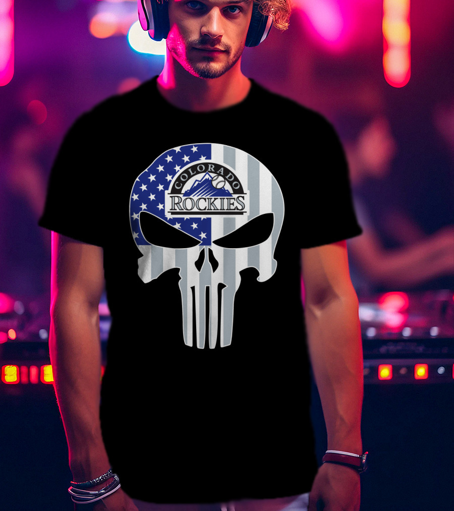 Colorado Rockies American Flag Skull T-Shirt