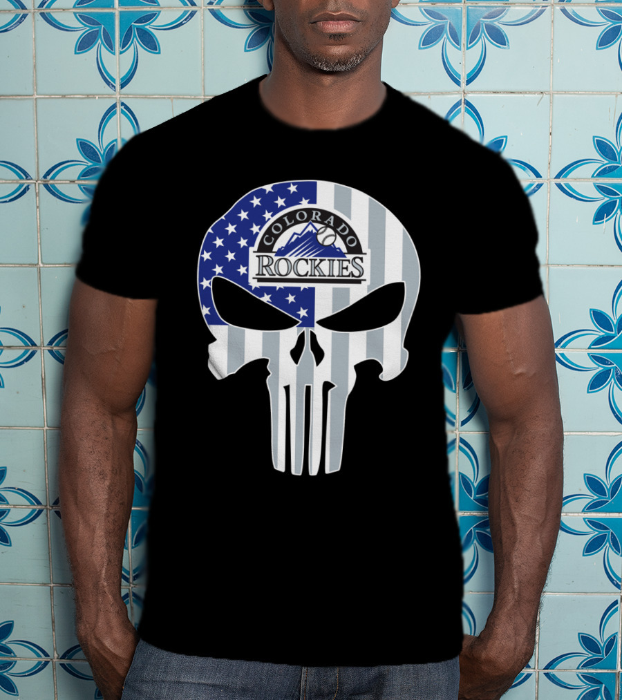 Colorado Rockies American Flag Skull T-Shirt