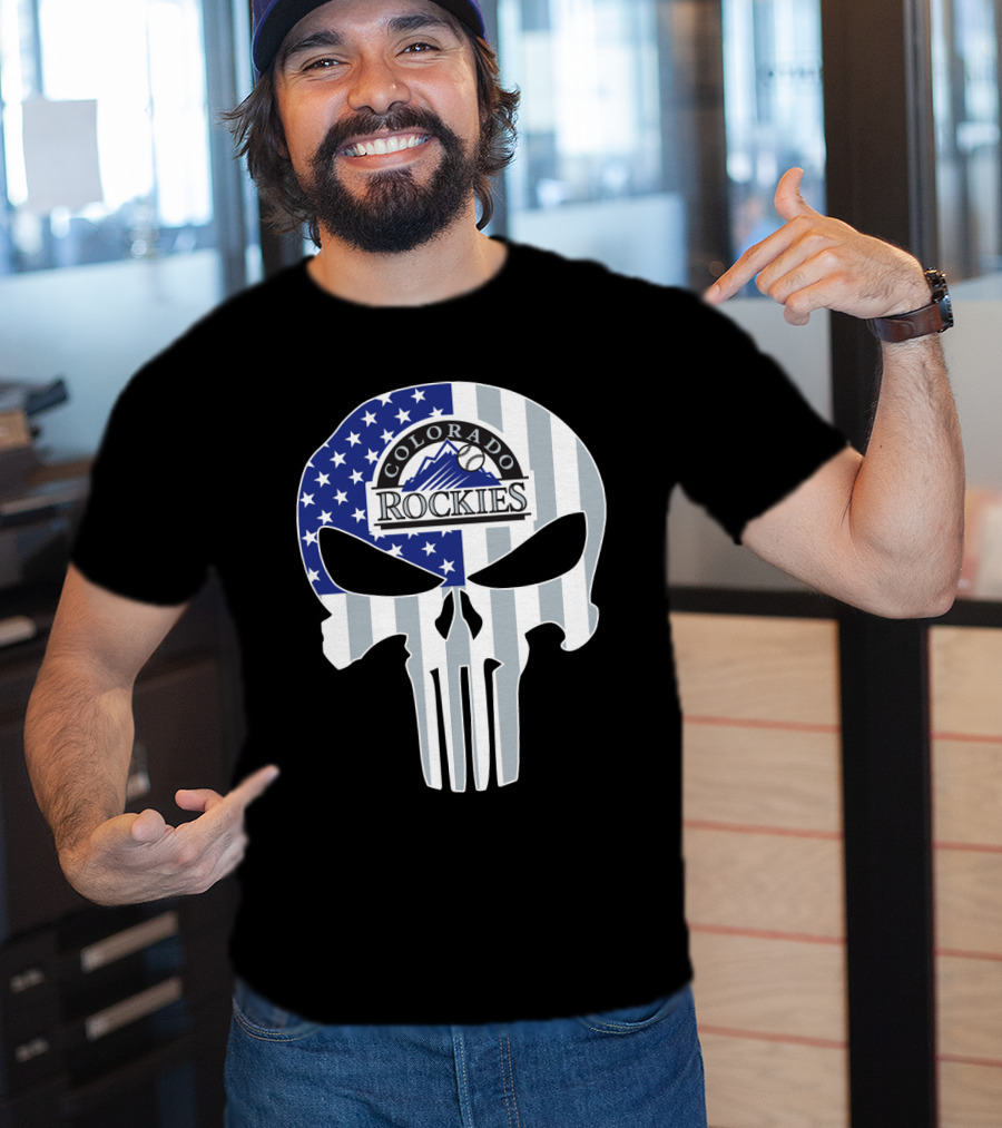 Colorado Rockies American Flag Skull T-Shirt
