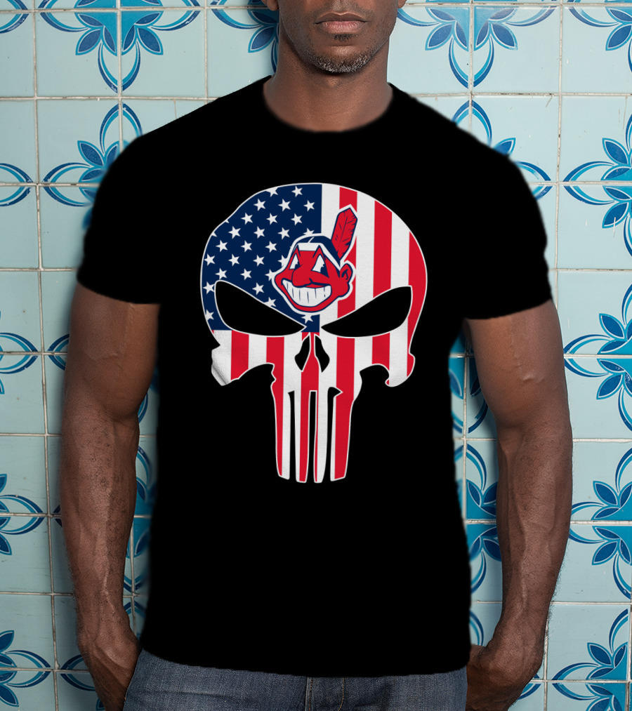 Cleveland Indians Punisher Skull American Flag T-Shirt