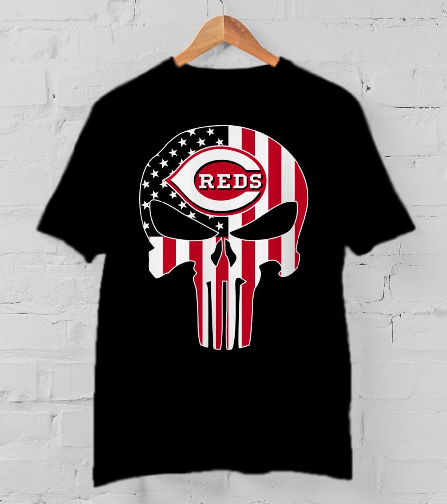 Cincinnati Reds American Flag Skull T-Shirt