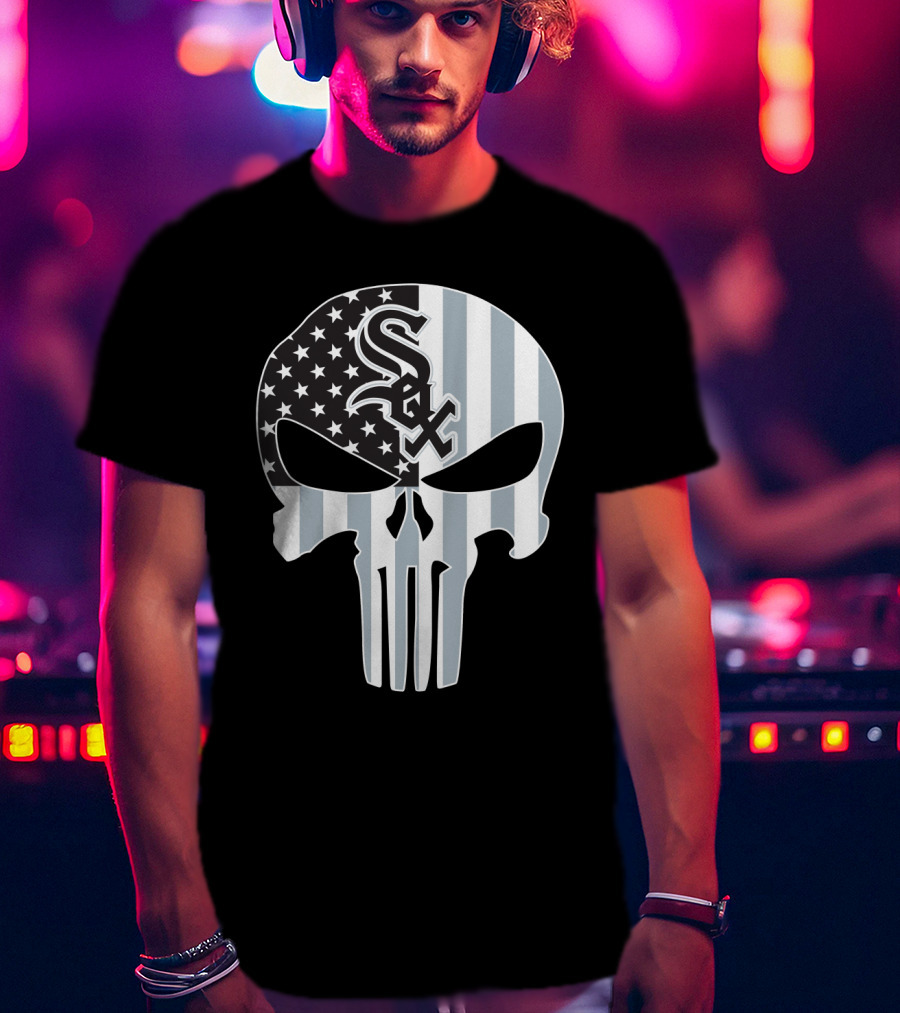 Chicago White Sox Punisher Skull American Flag T-Shirt