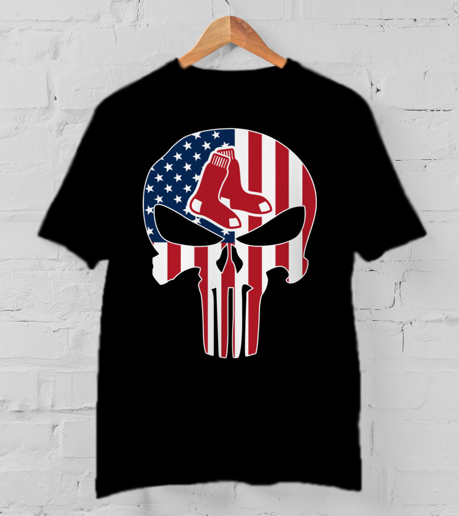 Boston Red Sox American Flag Punisher Skull T-Shirt