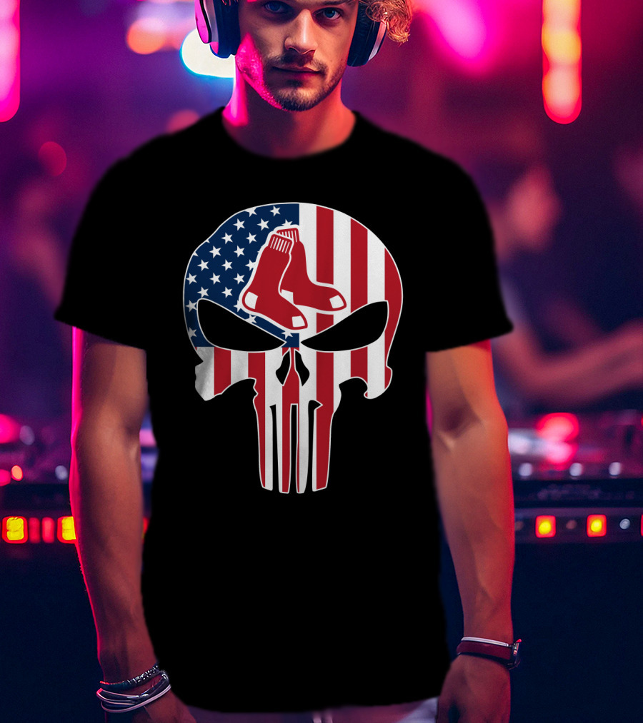 Boston Red Sox American Flag Punisher Skull T-Shirt