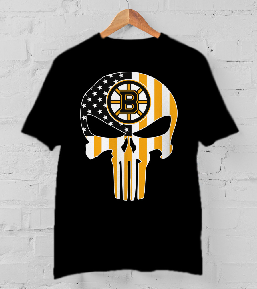 Boston Bruins Punisher Skull American Flag T-Shirt