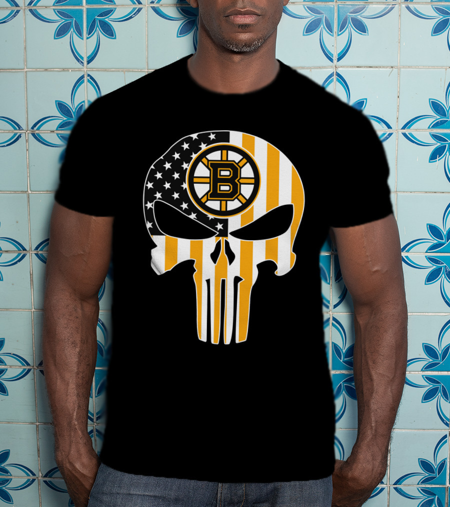 Boston Bruins Punisher Skull American Flag T-Shirt